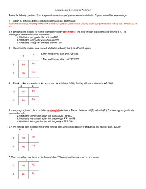 doc Dominance (Genetics. . Codominance and incomplete dominance notes answer key